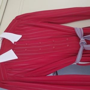 Burgundy with grey stripes dress.